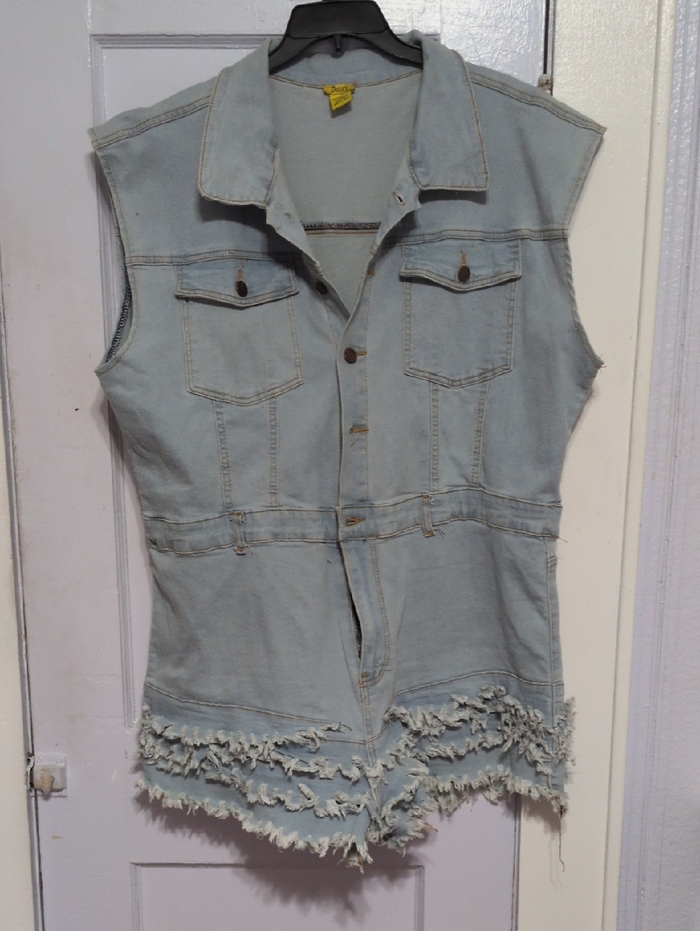 Daisy Light Wash Denim Sleeveless Romper with Frayed Hem